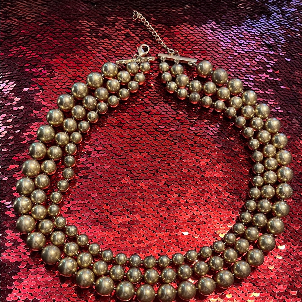 Elegant Gold Beaded 3 String  Graduated Necklace